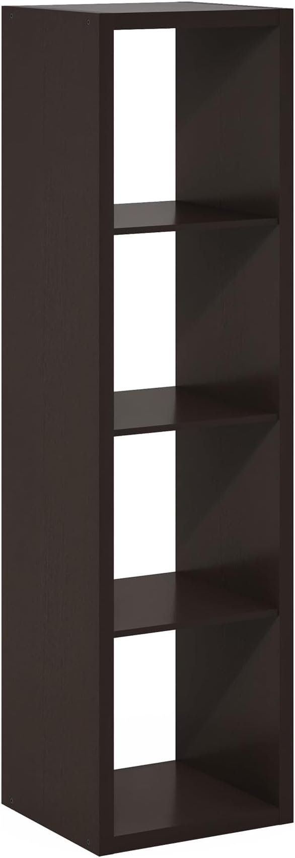 Furinno CUBICLE Book Shelf, Vertical 4-Cube Bookshelf, Extra Thick Horizontally & Vertically Reversible Bookcase with Open Back, 14.6" x 16" x 58",For Living Room, Bedroom, Home Office, Black Dark Oak