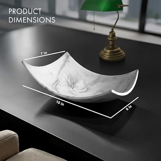 Creative Scents White Marble Look Coffee Table Decor for Living/Dining Room, Modern White Catch-All Key Dish Decor for Entryway, Decorative Bowl for Home Décor - Fruit Bowl for Kitchen Counter