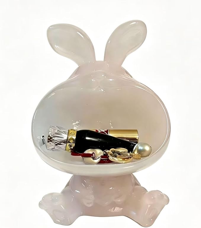 Rabbit Figurine Storage Tray with Color Changing Glow, Decorative Organizer for Jewelry and Small Items, Bedroom Bathroom Entryway Decor