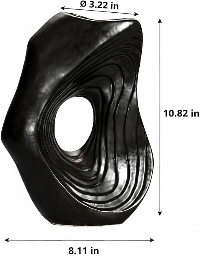 Sunddo Donut Black Vase for Home Decor - 11 Inch Tall Modern Ceramic Vases for Pampas Grass, Boho Decorative Vase for Flowers, Entryway, Fireplace, Kitchen Counter Decor