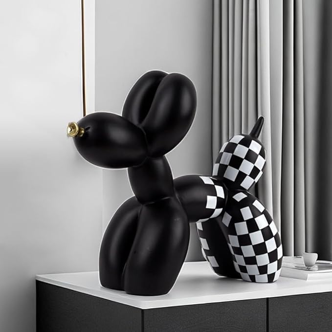 Cute Resin Dog Statue Decorations are Suitable for Modern Desktop Decoration, Home, Bedroom, Living Room, and Office Decoration (Black Chessboard)