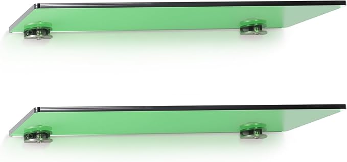 iobiotio Small Floating Shelves, 12 x 4'' Shelves for Wall, Decorative Floating Shelves for Home Office, Wall Mounted Rack, Dark Green, 2 Pcs