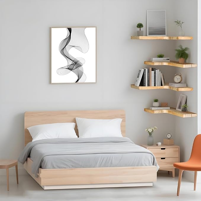 Floating Corner Shelves, Wall Shelf Set of 2, Shelves for Wall Storage, Solid Wood Shelves for Storage, Wall Mount Wooden Display Shelf for Bathroom Bedroom Kitchen Garage (Light 2pcs)