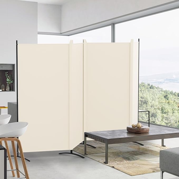 Kokorona 4 Panel Room Divider, 6FT Tall Folding Privacy Screen Wall Dividers, Portable Privacy Screen Freestanding Room Divider for Room Separation, Included - Cover Strips, Beige, 136''W x 71''H