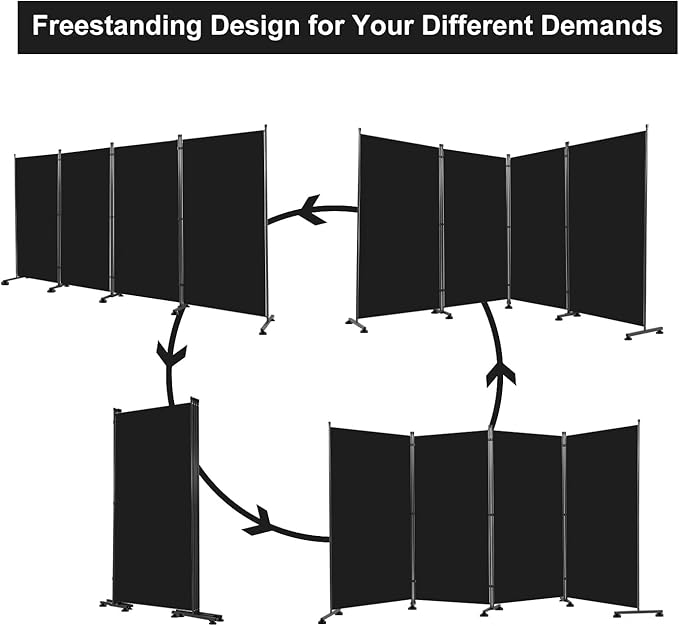 Room Divider 6FT Folding Privacy Screens, 4 Panel Partition Room Dividers w/Freestanding Design, Portable Wall Divider for Room Separtation, Fabric Screen Panel for Home Office Bedroom Dorm