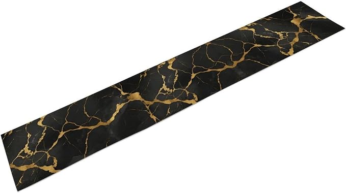 Marble Table Runner, Luxury Black Gold Abstract Textured Marble Table Decoration Runner for Kitchen Dining Cafe Party Wedding, 13x36 Inch
