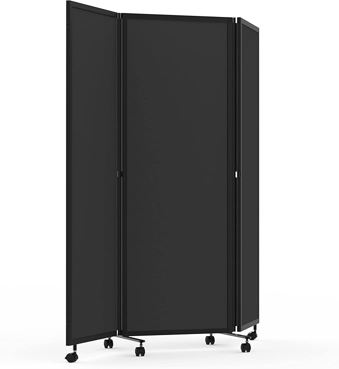 Stand Up Desk Store ReFocus Three-Panel Trifold Acoustic Fabric Room Divider Partition Privacy Screen (Anthracite Gray PET, 71” x 65")