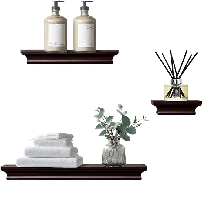 AHDECOR Modern Storage Floating Shelves, Perfect for Enhancing Decor and Organization in Any Room, Espresso Brown, Set of 3