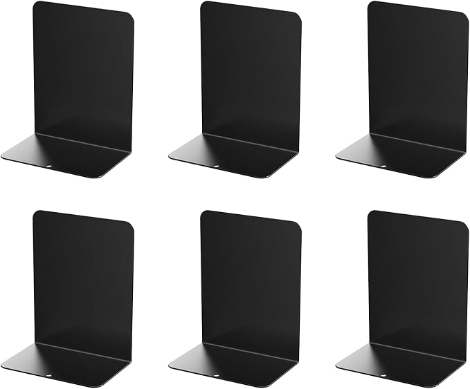 Book Ends, 6 Pieces Metal Bookend for Shelves, Bookends for Heavy Books, Book Holders for Shelves, Desk Organizers, Book Dividers for Office, School, Bookstore, Home