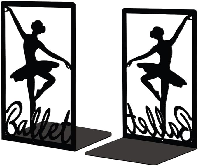 Peacoblue Metal Bookends for Shelves, Modern Decorative Heavy Duty Study Book Support Stoppers for Office, Desk, Shelf, Room 5.3"x4.3"x7.9" Cast Iron Simple Tall Bookends, 1 Pair (Ballerina)