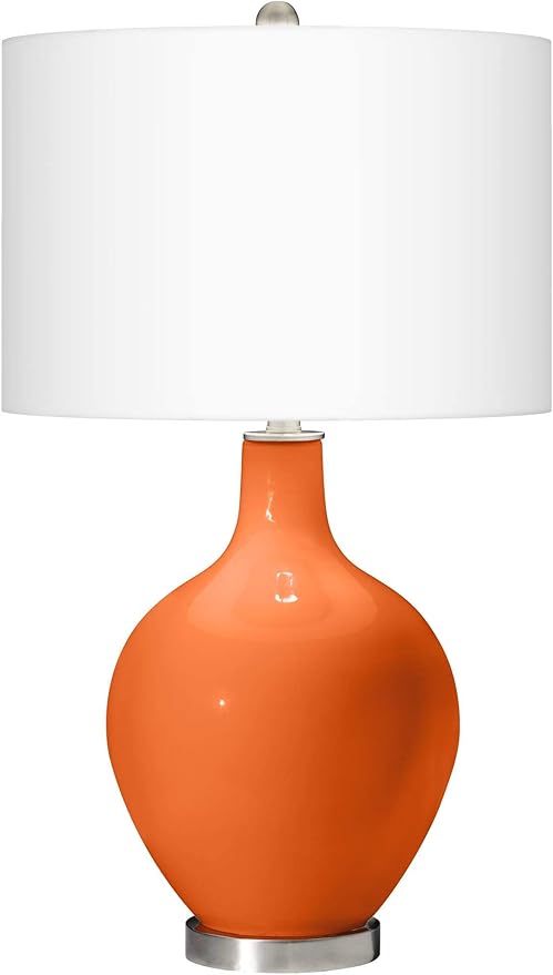 Color + Plus OVO 28 1/2" Tall Modern End Table Lamp Invigorate Orange Brushed Nickel Finish Glass Single Linen White Shade Living Room Bedroom Bedside Nightstand House Office Home Reading Kitchen
