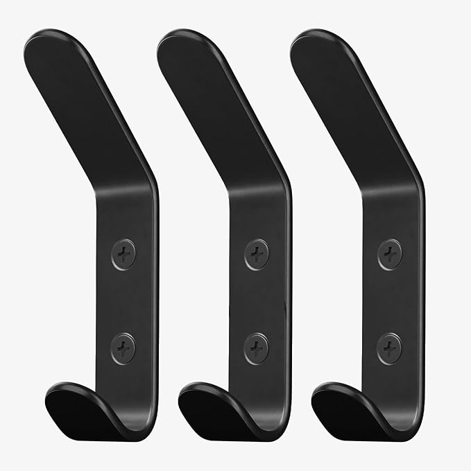 Homeforia Wall Coat Hook Rack - Set of 3 - Black Metal Hooks for Hanging Coats - Hat Hooks - Hat Hangers for Wall