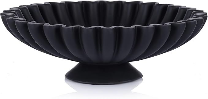 QIANLING Large Black Decorative Pedestal Bowl - Modern Resin Handcrafted Decorative Fruit & Key Bowl for Home Decor, Entry Table, Kitchen Counter, Coffee Table, Side Table, Living Room Accent