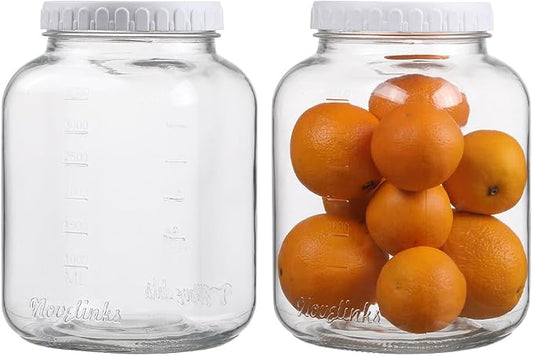 1 Gallon Glass Jars Mouth Storage Jar with Airtight Lids Sturdy Large Square Canning Jars with Measurement Mark for Kitchen, Pantry (Plastic Lid)