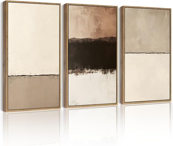 PHOPAGO Neutral Abstract Framed Wall Art Large 16x24in Minimalist Beige Gray Pastel Wall Decor Modern Watercolor Art Paints for Bedroom Living Room - Natural Framed