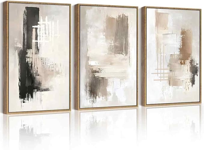 PHOPAGO Modern Abstract Framed Wall Art Large 16x24in Mid Century Minimalist Beige Pastel Neutral Wall Decor for Living Room Hallway - Natural Framed