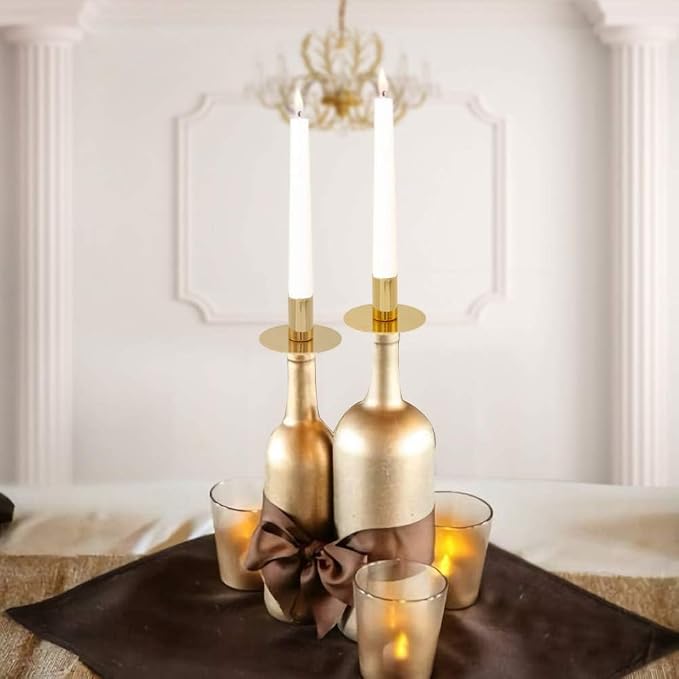 Gold Wine Bottle Taper Candle Holder,Modern Candlestick Holder for Standard Votive Candles,Birthday Wedding Decoration (Set of 4) Gold Candle Stick Holders Centerpieces for Tables Bulk