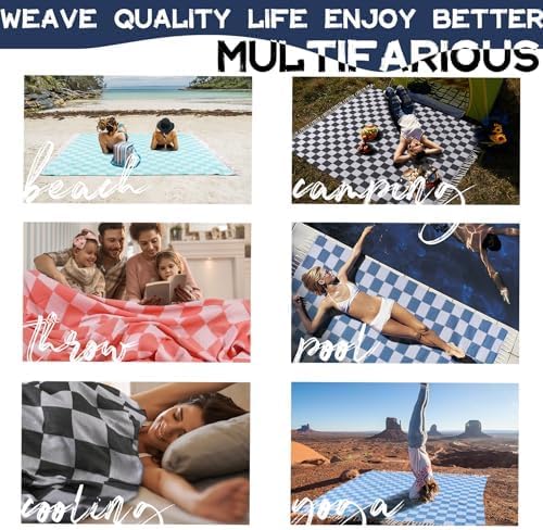 Extra Large Checkered Boho Beige Picnic Mat Throw Blanket Bathroom Quick Dry Essentials Swim Poolside Pool Accessories Swim Must Haves Hot Tub Items Spa Gadgets Adult Women Large Towel Things Stuff