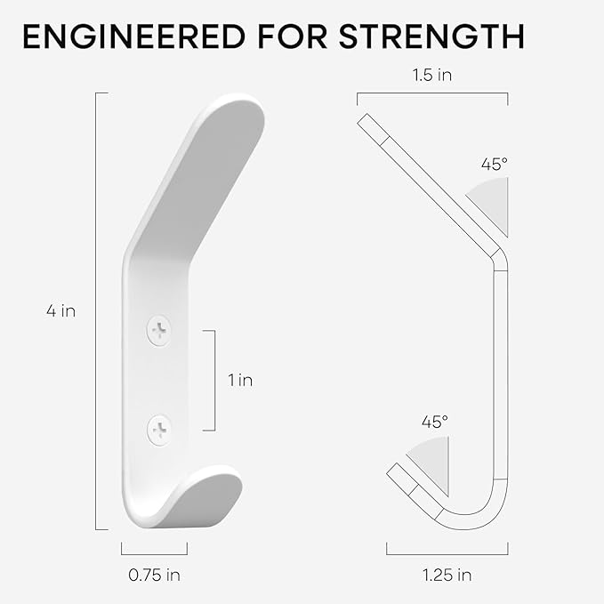 Homeforia Wall Coat Hook Rack - Set of 4 - White Metal Hooks for Hanging Coats - Hat Hooks - Hat Hangers for Wall