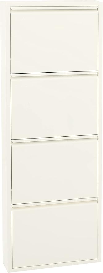 Flip Drawer Shoe Cabinet, Storage Organizer, Freestanding Shoe Rack, Wall Mounted No-Assembly (White, 4 Drawer)