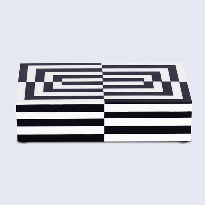 Handicrafts Home Black and White 3D Illusion Jewelry Storage Box – Geometric Decorative Organizer for Earrings, Necklaces & Keepsakes – Multipurpose Gift Box 8x5x2 Inches
