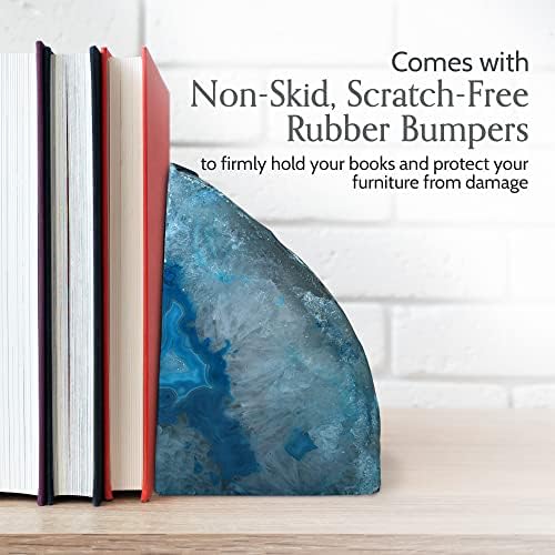 Nature's Decorations Teal Agate Bookends – A+ Grade Geode Heavy Duty Decorative Stone Crystal Book Ends for Shelves & Bookcases, Natural Polished Bookshelf Decor, 1 Pair 2-3Lbs