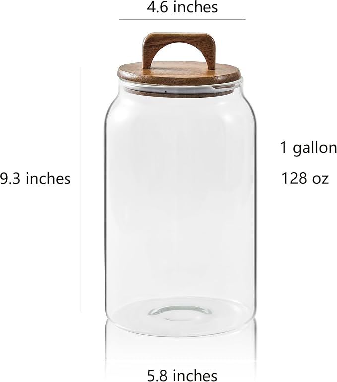 Sweejar Large Glass Candy Jars with Wooden Lids, 1 Gallon Glass Jar with Lid, Sugar/Flour Storage Containers, Big Glass Canisters with Airtight Lid, 2 Pack