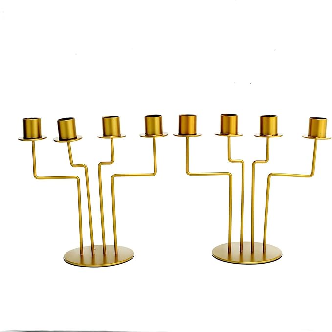 Efavormart 2 Pack | 4 Arm 8" Gold Metal Geometric Taper Candle Candelabra Holder Centerpiece for Weddings Birthday Parties