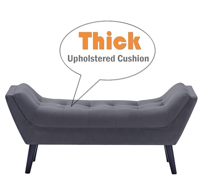 Alunaune Velvet Tufted Ottoman Bed Bench for Bedroom End of Bed Bench, Upholstered Entryway Bench Storage Ottoman Footstools with Wood Legs-2 Seater, Dark Gray