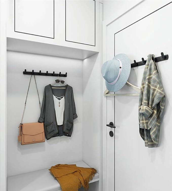 Wall Mounted Coat Racks with 5 Hooks Hanging Holder Towel Rack 17.7"x1.3" Modern Black Hanging for Clothes Entryway Bathroom (5 Hooks)