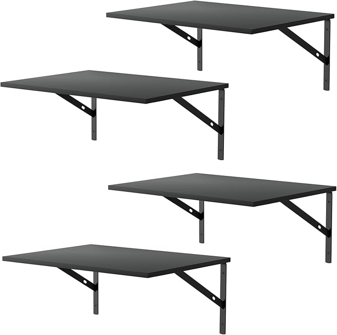 Deep Floating Wall Shelves - 4 Sets of 12 Inch Wide Black Wood Shelves for Bathroom, Bedroom, Kitchen, Living Room