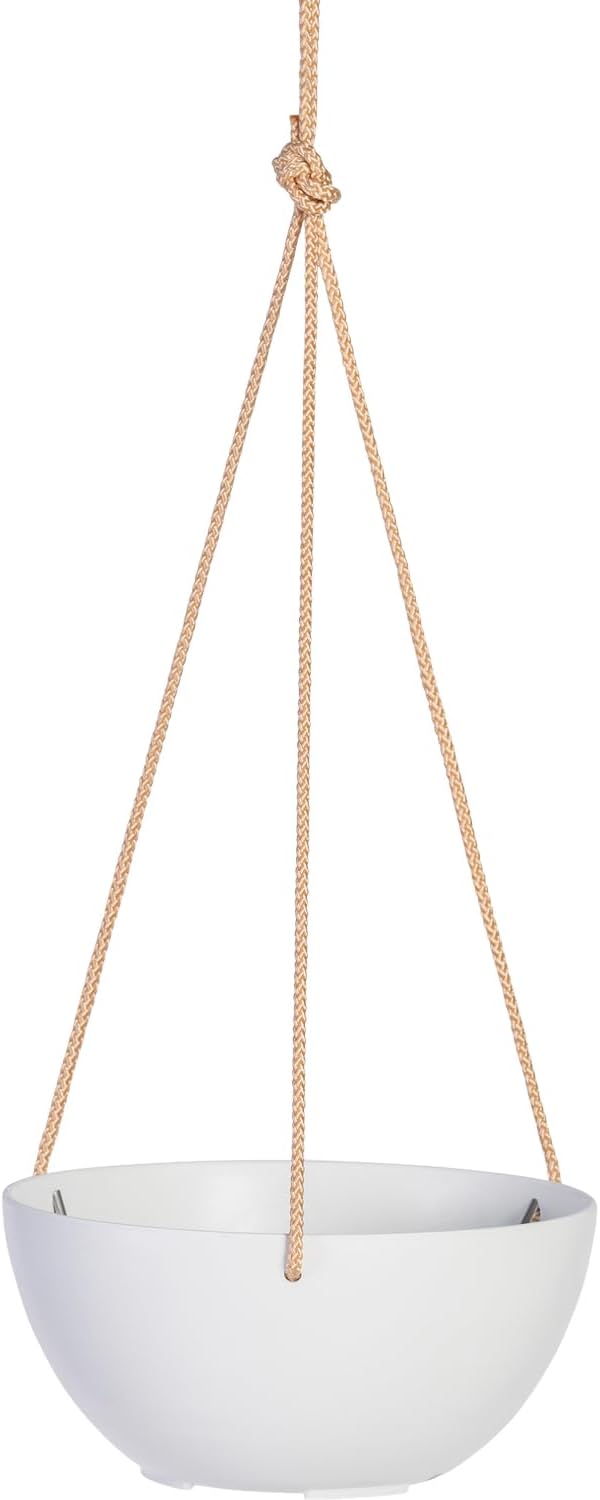 Root & Vessel Self Watering Hanging Planter for Indoor or Outdoor Plants, Unique Marbled Hanging Basket Made of Eco-Friendly Blend of Stone & Plastic, White, 10"