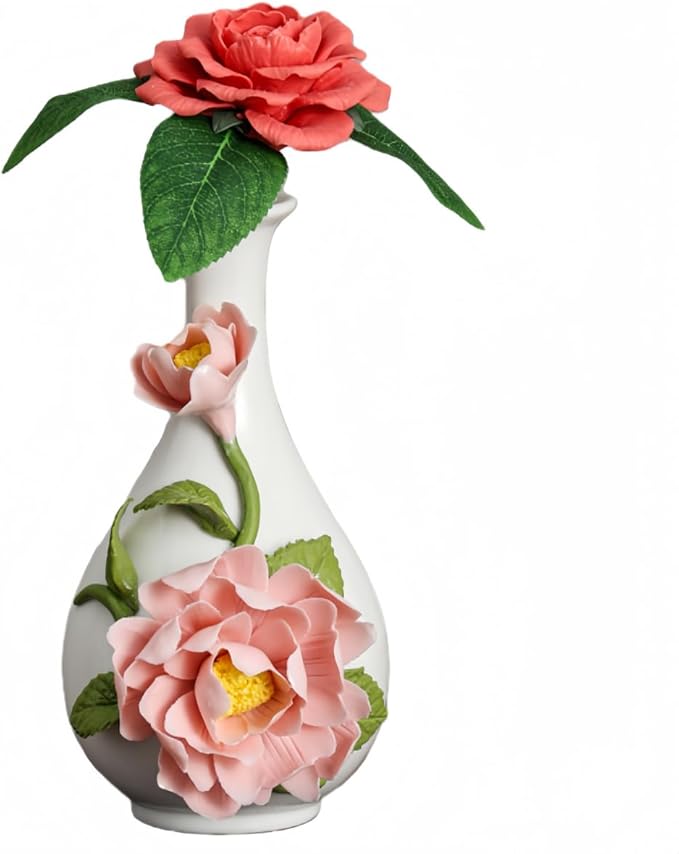 Ceramic Flower Vase Home Decor,Handmade Flowers Ceramic Aesthetic Flower for Home,Living Room,Dining Table,Farmhouse,Office Decor,Bedroom,Table and Kitchen Shelf (Pink, Style B)