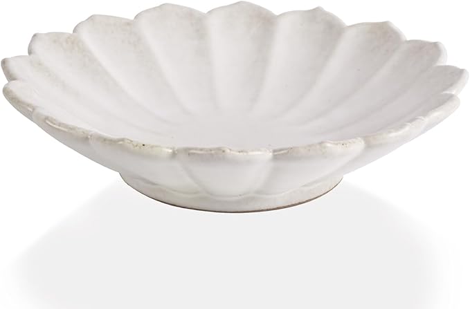 7.9" White Ceramic Flower Shaped Decorative Bowl, Elegant Ruffled Edge Centerpiece Bowl for Kitchen Counter, Dining Table or Coffee Table, Modern Fruit Bowl for Home Decor, Ideal Housewarming Gift