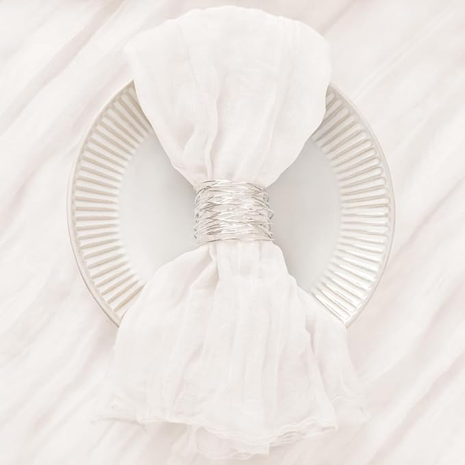 DeZerlor 20 Pack Ivory White Cheesecloth Napkins Summer Cloth Napkins Set of 20 Dinner Napkins Bulk 21x21 Inches for Wedding Bridal Shower Baby Shower Parties