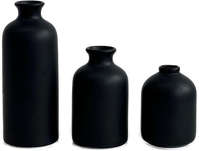 Small Ceramic Vase Set of 3, Boho Home Decor Vases for Dried Flowers,Farmhouse,Shelf,Bathroom,Centerpiece for Entryway Table Decoration Gifts