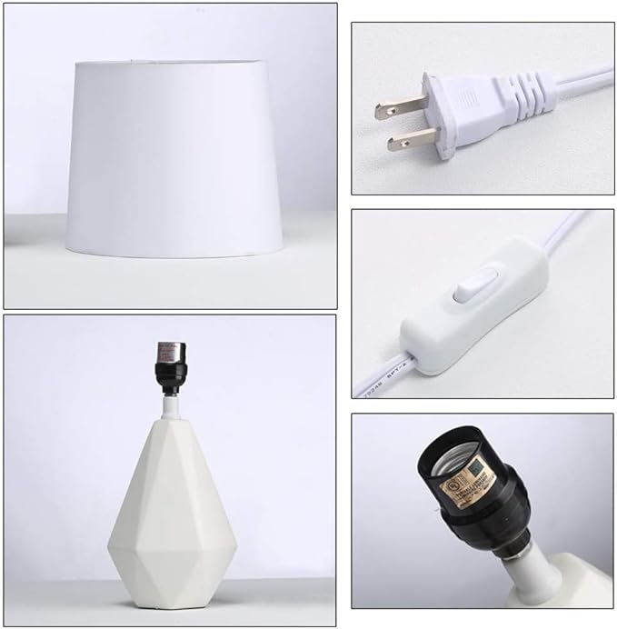 SOTTAE Modern Small Ceramic Table Lamp, White Irregular Geometric Bedside Table lamp for Bedroom,Nightstand Lamps with White Fabric Shade, Small Lamp for Kitchen Living Room