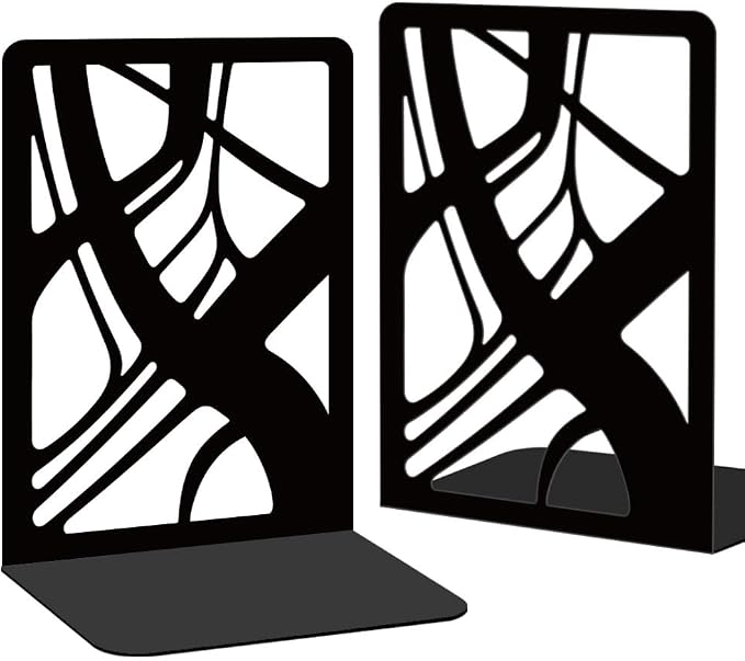 Black Abstract Book Shelf Decorative Bookends for Shelves, Book Ends for Heavy Books, Metal Bookends for Desk Organizer and CD Holder, Office Library Decor Decorative Books for Home Decor