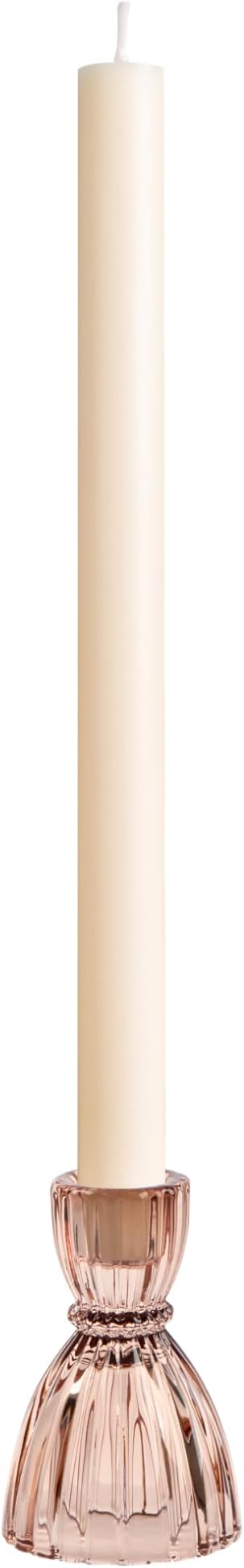 Torre & Tagus Fluted Hourglass Pink Glass Candlestick Holder - Clear Glass Wedding Dress Taper Candle Holders, Ribbed Shape for Standard Candlesticks as Party Table Decor, Modern Home Decor (Olivia)