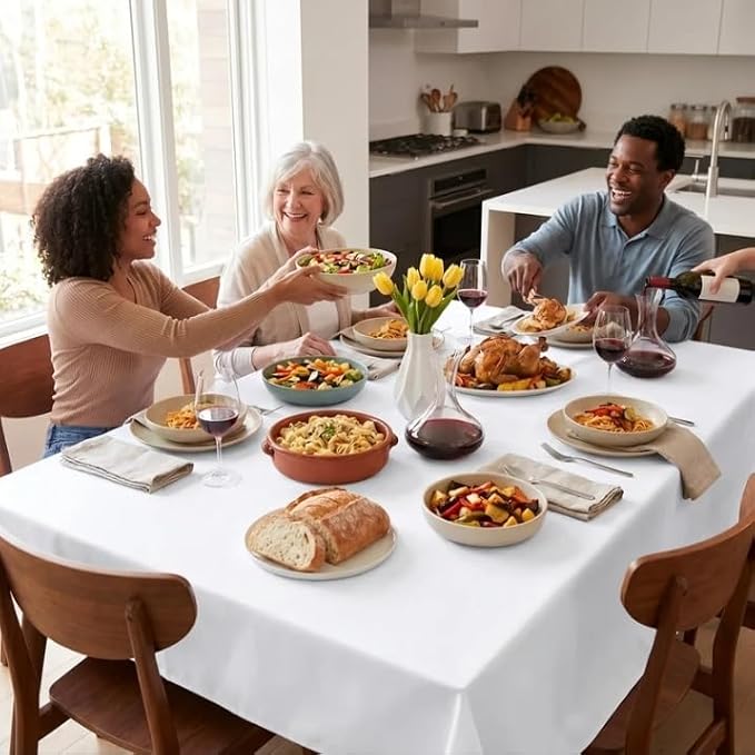 Urban Villa Table Cloth White Kitchen Dining Tabletop Cover 100% Cotton 60x102 Inches Rectangle Tablecloth Washable Reusable Durable Ideal for Hotel Restaurant Farmhouse Wedding Holiday Dinner Parties
