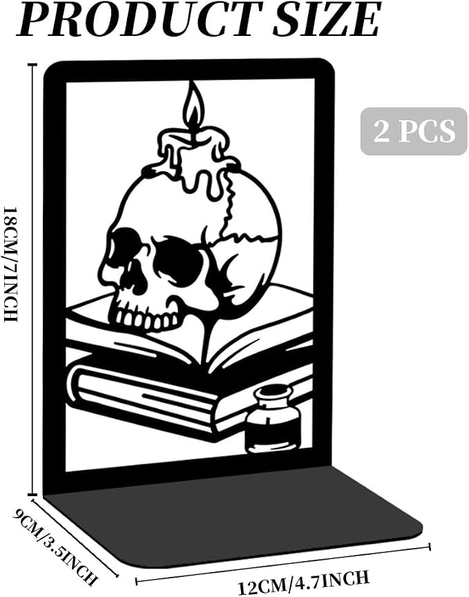 Book Ends Gothic Bookshelf Decor, Vintage Style Skull Decorative Books Bookends for Heavy Books, Novelty Skeleton Human Head Bookends Decorative, Book Supports for Library Decor