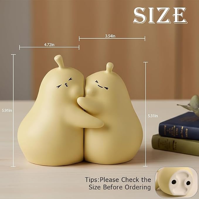 Hug Pear Decorative Bookends, Cute Book Ends to Hold Books, Creative Ceramic Book Holder Stopper for Home, Office Desk, Bookshelf Decoration (Matte Yellow)
