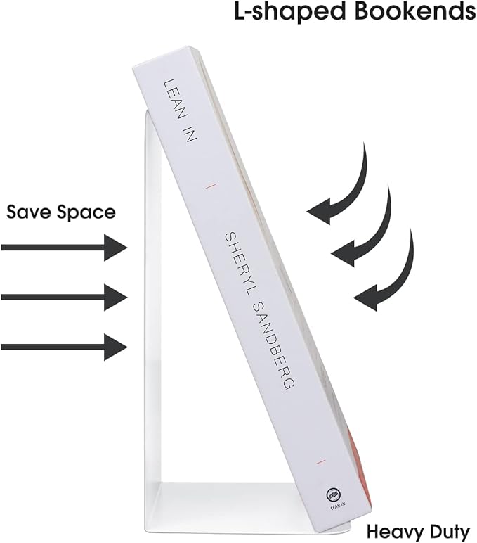 Book Ends, Bookends for Shelves, Home, Office, Metal Book Stopper for Books, Metal Bookend Supports, Modern Minimalist Style Decorative Bookend, White (1 Pairs/2pcs)