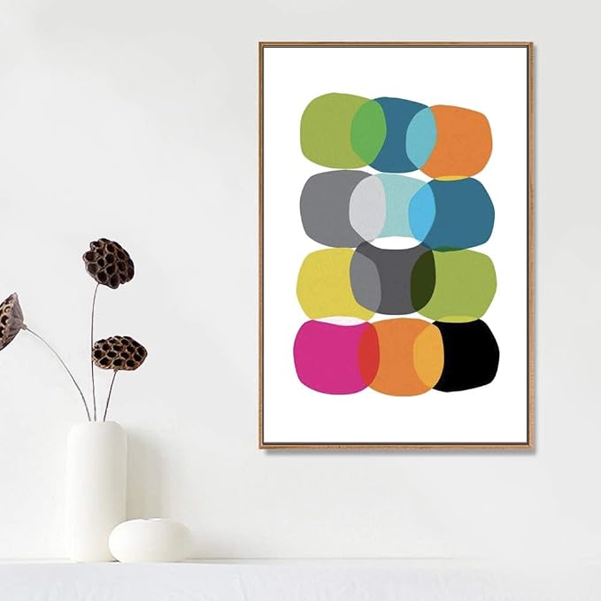 IDEA4WALL Framed Canvas Print Wall Art Intersecting Rainbow Circle Display Geometric Shapes Illustrations Modern Art Mid-Century Modern for Living Room, Bedroom, Office - 16"x24" Natural