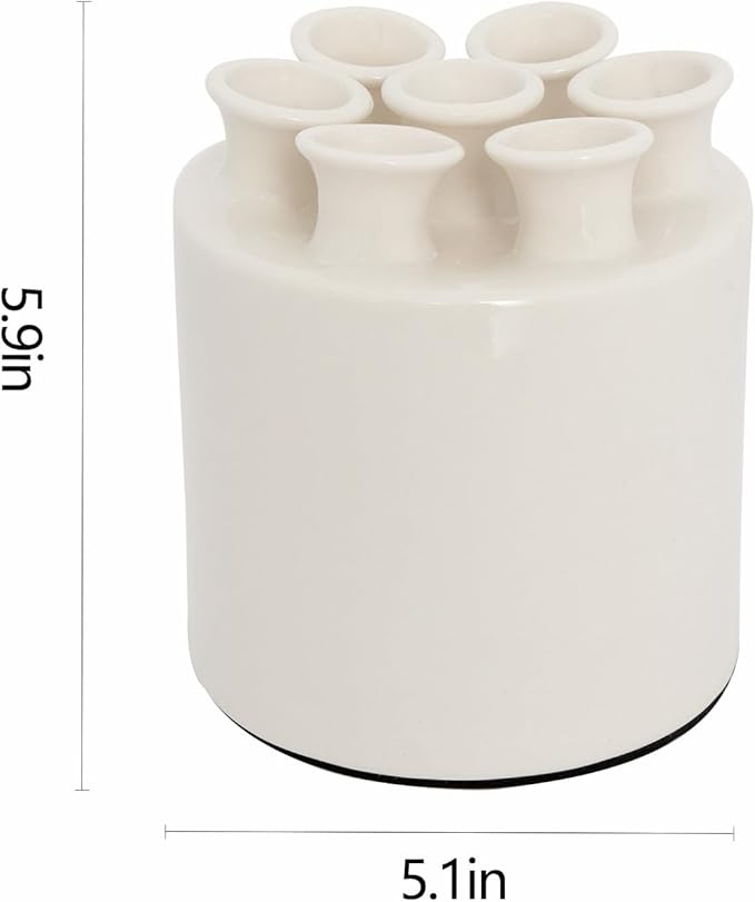 MOUGIGI Large Ceramic Vase Modern Cylinder Design with 7 Flower Openings, Perfect Centerpiece for Tulips、Hydrangeas、Roses and Wildflowers - Ideal Home Decor Gift for Birthdays Mothers Day