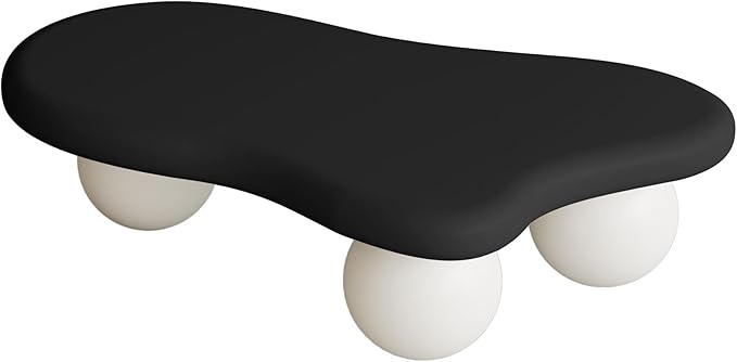 40" Cloud Coffee Table for Living Room Irregular Coffee Table Modern Low Coffee Tables Abstract Faux Stone Cute Center Table with 3 Ball Legs for Small Space Apartment (Black & White)
