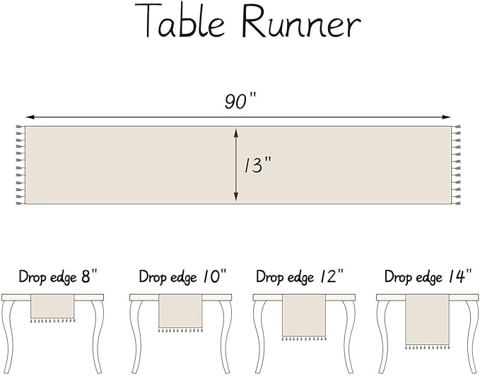 Table Runner, Rustic Farmhouse Linen Waterproof Table Runners for Holiday Party, Dresser Decor and Dining Room Decorations-Ivory-14 x90, 6-8 Seats
