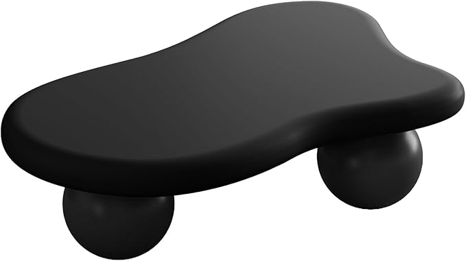 47" Cloud Coffee Table for Living Room Irregular Coffee Table Modern Low Coffee Tables Abstract Faux Stone Cute Center Table with 3 Ball Legs for Small Space Apartment Black