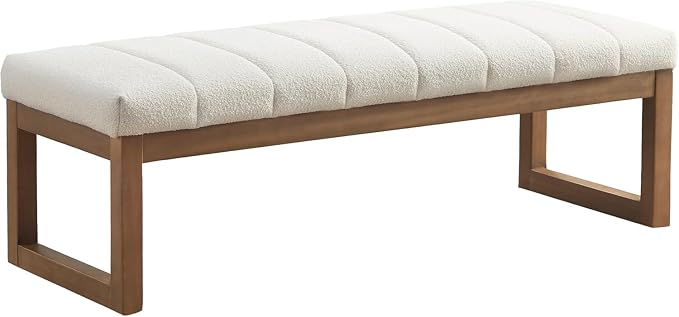 Zihanhome 52.7" Bedroom Bench for End of Bed, Modern Upholstered Teddy Fabric Entryway Bench & Dining Bench, Footrest Stool Bench with Solid Wood Frame for Bedroom, Living Room (Beige)