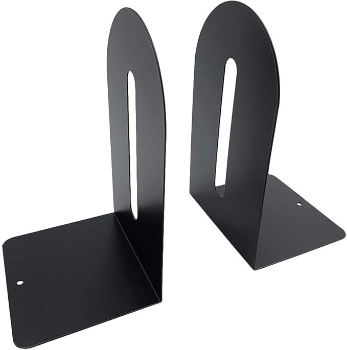Huron Large 9" Decorative Arched Steel Non-Skid Metal Book Ends for Shelves Heavy Duty Bookends, Black, Pair (1/3/8/24/72) (72)